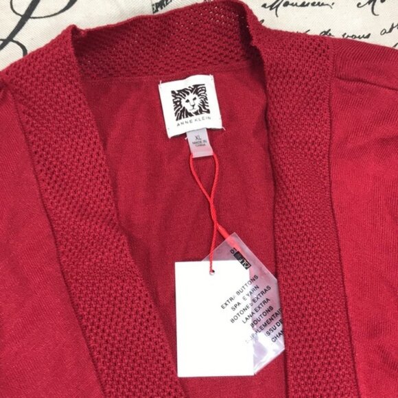 ANNE KLEIN Pointelle Trim Waterfall Cardigan In Titian Red - Picture 6 of 7